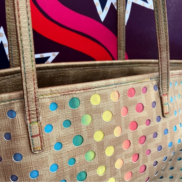 Fendi Zucca Spalmati Roll Tote Rainbow Tan Perforated Logo Rare Large Dots Bag - Picture 12 of 16